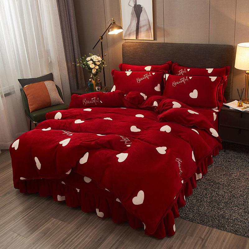 Golden Mink Velvet Four-piece Thick Coral Velvet Double-sided Velvet Kit Milk Velvet Bedding