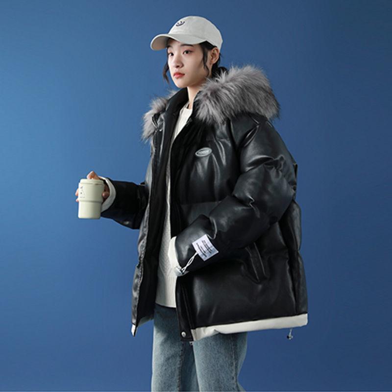 Women's Winter Cotton-padded Jacket Fluffy Big Fur Collar Hooded Loose Thick Bread Coat Cotton-padded Coat Winter Warm Loose Cotton Coat Jacket