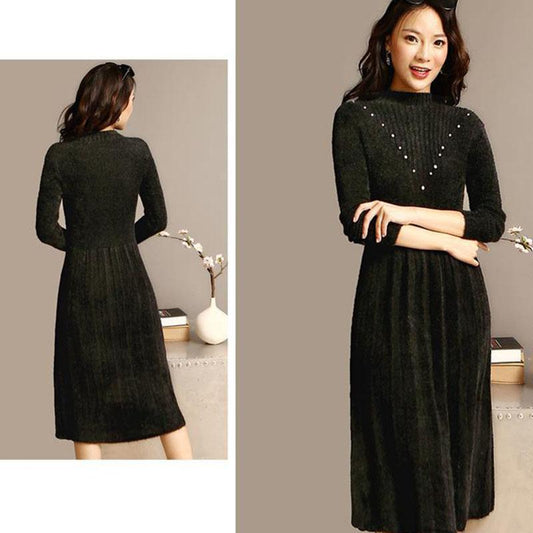 Autumn and Winter Long Thick Sweater Skirt Knitted Slim Mohair Dress Warm All-match Female Base Dress