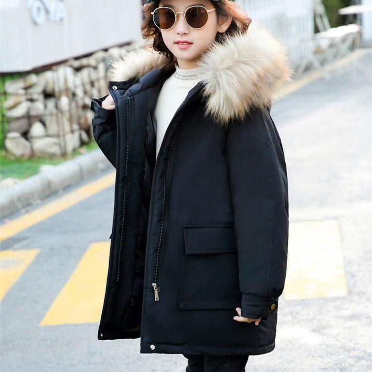 Fur Collar Women's Cotton-padded Jacket Thick Warmth Children's Padded Jacket Winter Girl Mid-length Down Padded Jacket