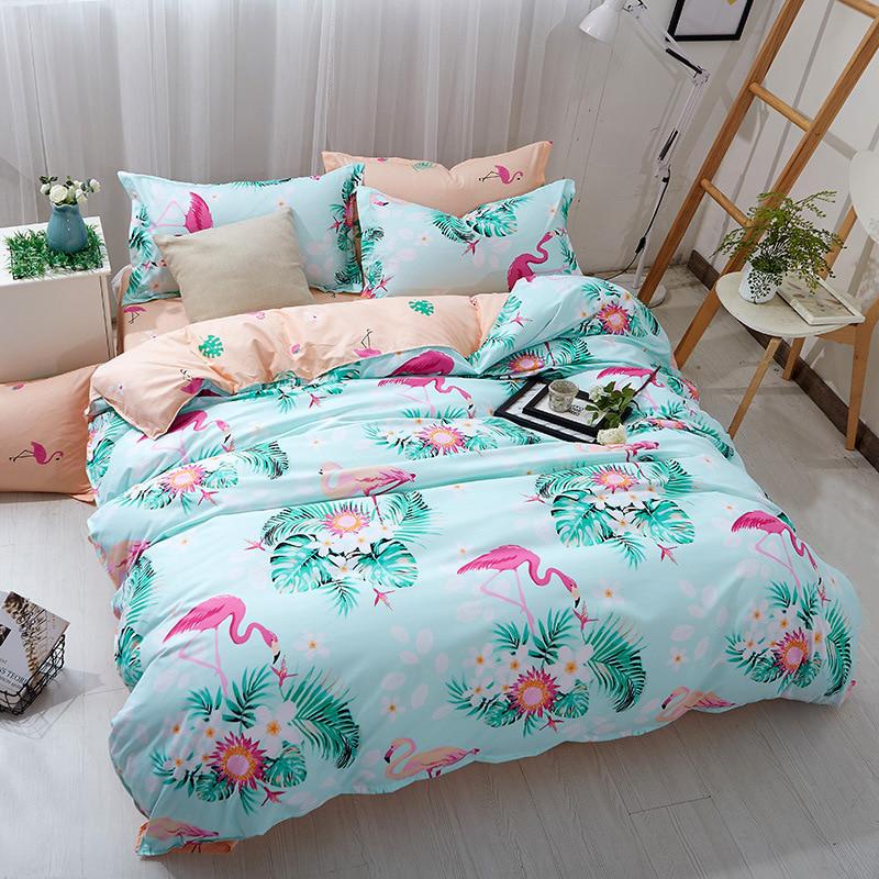 3/4pcs Cartoon Pink Flamingo Bedding Sets Linens Duvet Cover Bed Sheets Pillowcases Bedding Set Geom