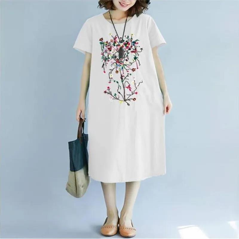 Large Size Women's Retro Loose Mid-length Dress Was Thin Ethnic Style Covering Belly Summer Dress