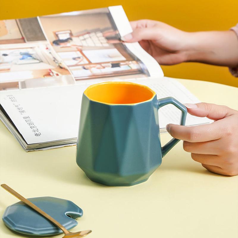 Mug with Lid Spoon Cup Ceramic Simple Nordic Ins Creative Household Personality Male and Female Students Trend Water Cup