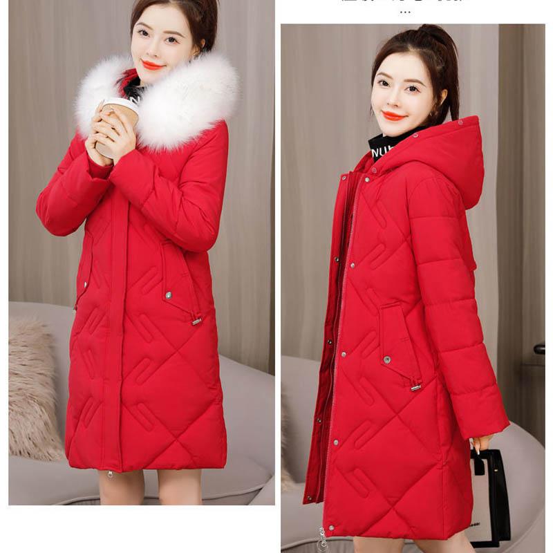 Down Padded Jacket Women's Mid-length Winter Fit Slimming Big Fur Collar Padded Padded Jacket