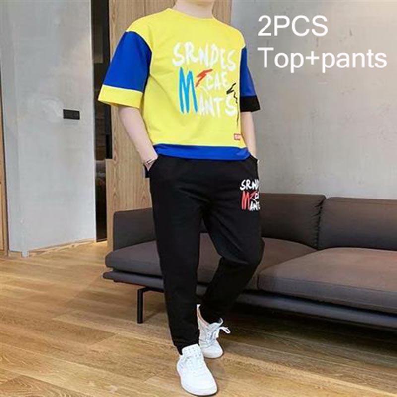 Summer Mens Sets Tracksuit Men's Sportswear Slim T-shirt+pants