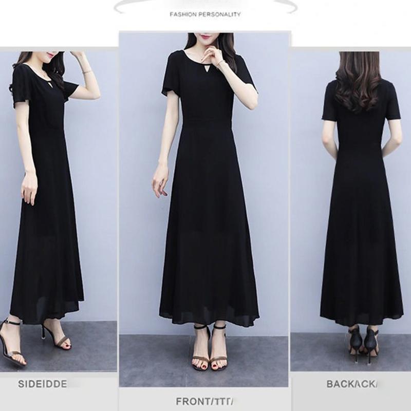 Plus Size Dress Women's Plus Size Long Skirts Cover Belly Reduce Age and Show Thinness Net Gauze Dress Round Neck Long Skirt A-line Version