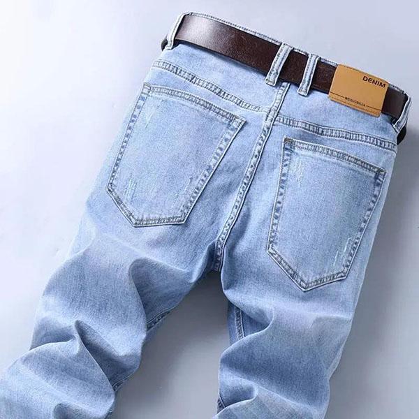 Men's Spring and Autumn Large Size High-stretch Jeans Business Men Summer Solid Color Loose Long Denim Straight Trousers