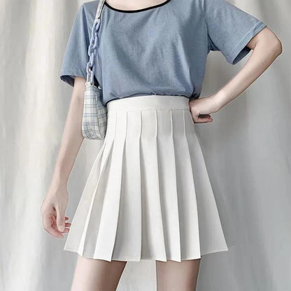 Spring and Summer Fresh Style High-waisted Ladies Anti-glare Pleated Skirt A-line Short Skirt Skirt All-match Solid Color Skirt