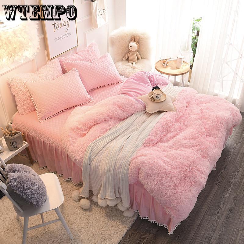 Pure Color Mink Velvet Bedding Set Super Warm Solf Winter Crystal Velvet Duvet Cove Bedclothe Pillow