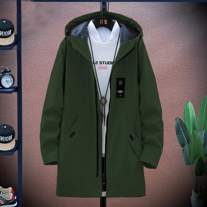 Spring & Fall Men Jacket Long Hooded Coat Casual Loose Windbreaker Solid Color Trend Parka for Youth