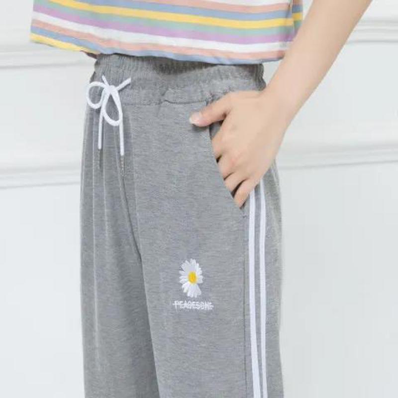 All-match Slim Slimming Simple Sports Pants Female Students Loose Nine-point Daisy Beam Thin Section