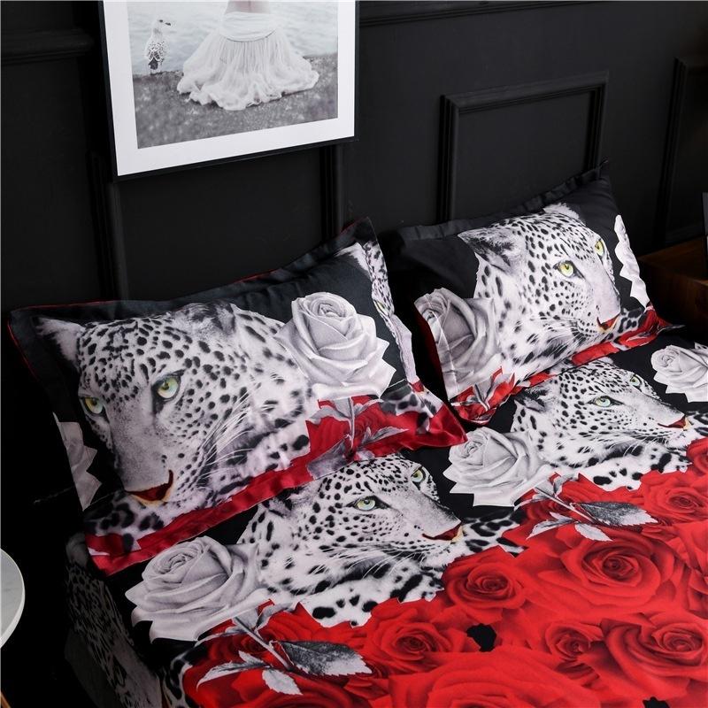 WTEMPO 2019 New Leopard&Rose Duvet Cover Set Queen Size 2/3pcs Bedding Set Comfortable Duvet Cover (