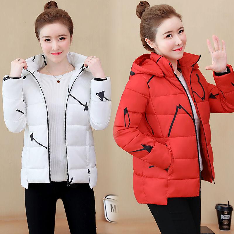 Women's Short Cotton-padded Jacket Thick Cotton-padded Coat Winter Loose Large Size Warm Jacket Printed Hooded Parka Jacket