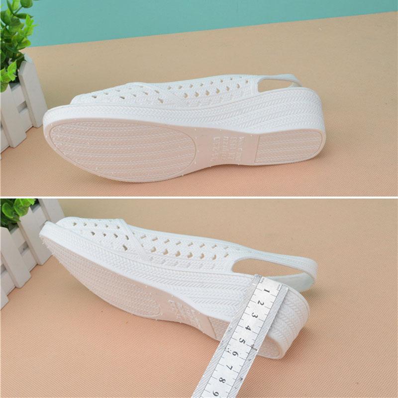 Women's Summer Hole Shoes Wedge Heel Casual Fish Mouth Sandals Soft Bottom Non-slip Beach White Nurse Shoes