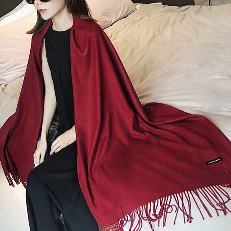 Women Cashmere Scarves with Tassel Soft Solid Color Warm Long Wraps Scarf Casual Lady Winter Shawl