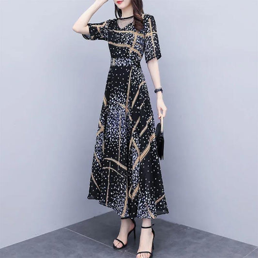 Dresses Long Section Flesh-covering Women's Temperament Printing High Waist Slim Plus Size Skirt