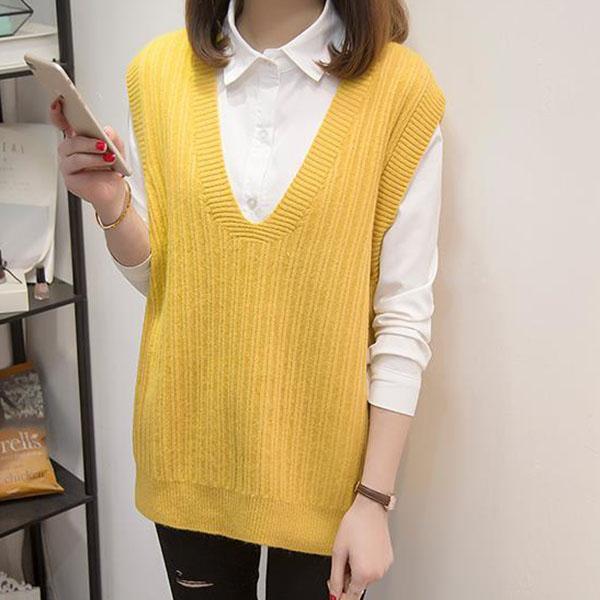 Loose Pullover Knit Vest, Short V-neck Sleeveless Sweater All-match Outer Wear