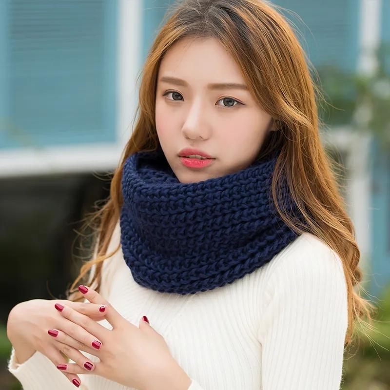 Women's Winter Scarf Padded Bib Pullover To Keep Warm Korean Style Knitted Solid Color Scarf Soft Handmade Knitting Neck Collar Scarves Thermal Scarf