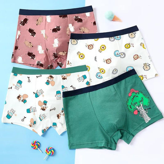 4 Pcs Lot 2 To 14 Years Boys Underwear Cartoon Tree Design Kids Cotton Briefs Children's Panties Soft Shorts