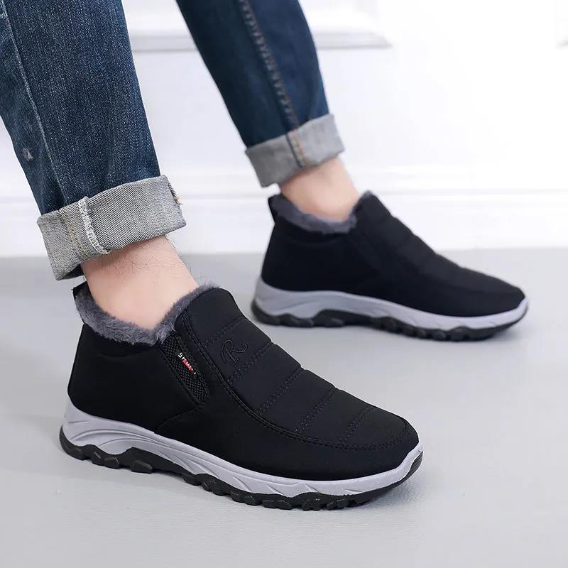 Winter Snow Cotton Shoes Men's Thickened and Velvet Warm Boots Old Beijing Parents Snow Boots