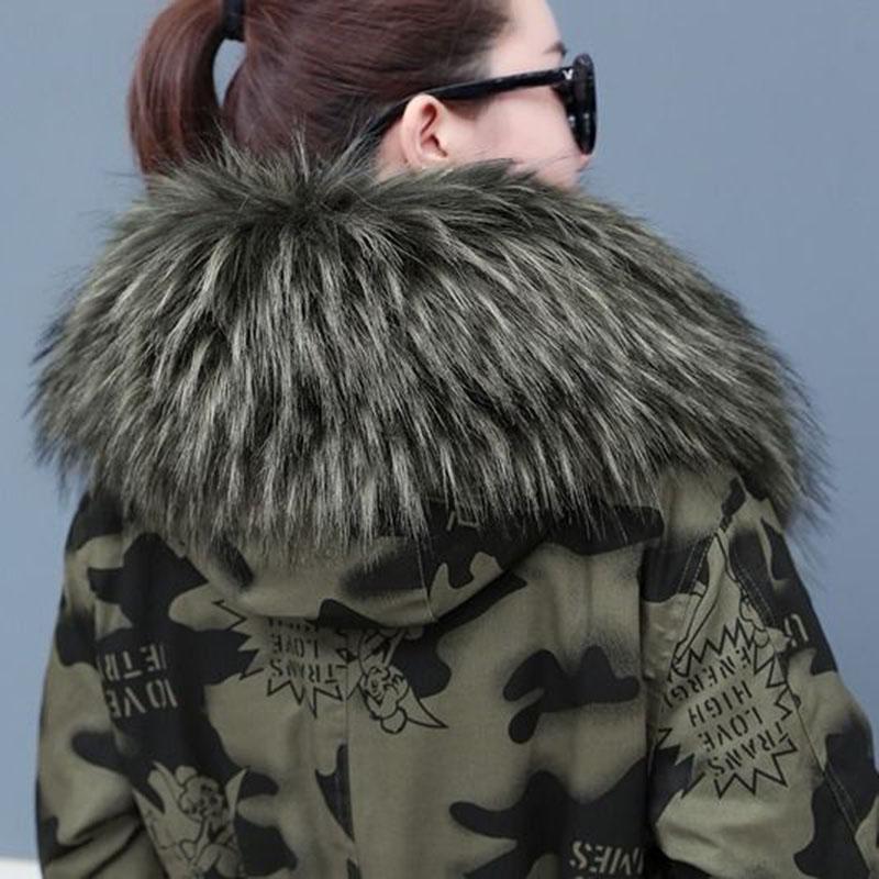 Female Camouflage Parka Coat  Winter Long Cotton-padded Jacket Flocking Hooded Cotton-padded Jacket Winter Print Overcoat