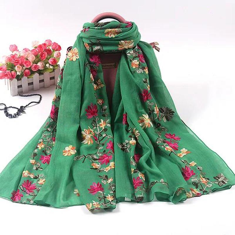 Women's Embroidered Scarf Korean Style Acrylic Embroidered Scarf Chiffon Long All-match Gauze Scarf Four Seasons Silk Scarf Shawl