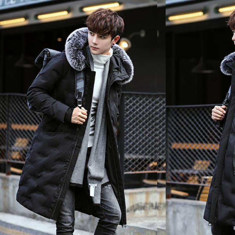 Men's Down Jacket Korean Thickened Medium Length Slim Coat Oversized Hair Collar Youth Men's Fashion Coat