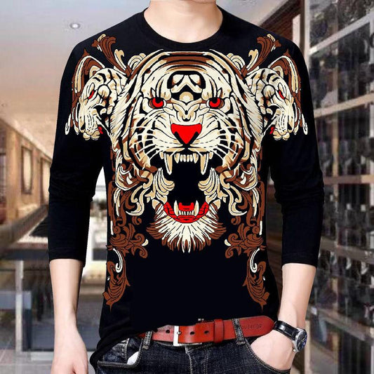 Men's long-sleeved T-shirt 3D printed casual T-shirt men's loose large size long-sleeved T-shirt