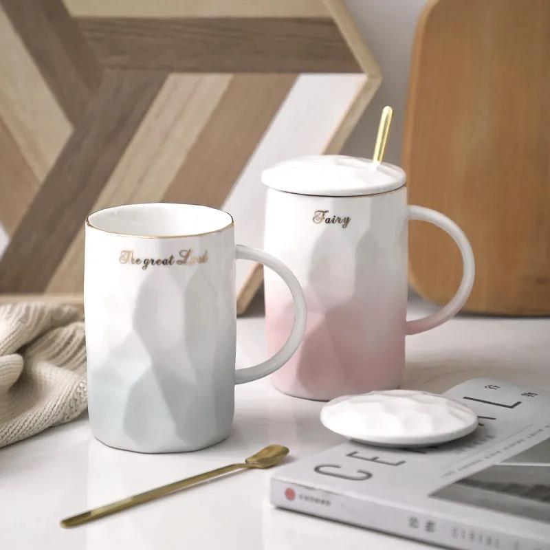 Ceramic Mug with Lid Spoon Large Capacity Cup Men's and Women's Coffee Cup Home Tea Cup Korean Cute Student