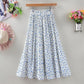 Design Sense Floral Pleated Skirt Women's Spring and Summer Mid-length High Waist All-match Drape A-line Large Swing Skirt