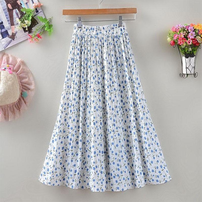 Design Sense Floral Pleated Skirt Women's Spring and Summer Mid-length High Waist All-match Drape A-line Large Swing Skirt