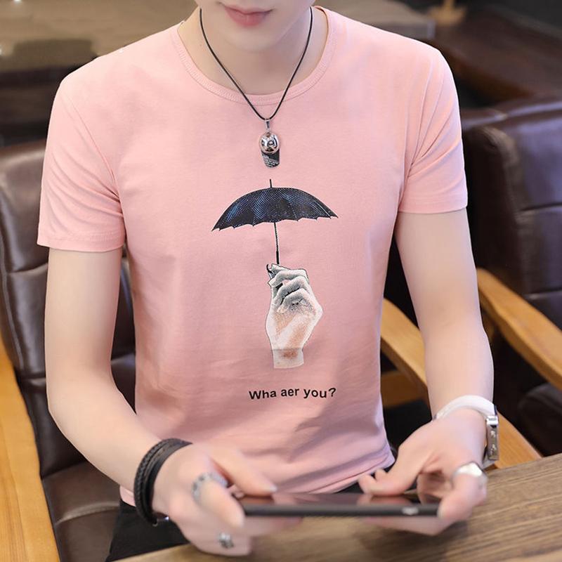 Pure Cotton Men's Round Neck T-shirt Summer Short-sleeved T-shirt Youth Solid Color Trend Singlet Top Clothes