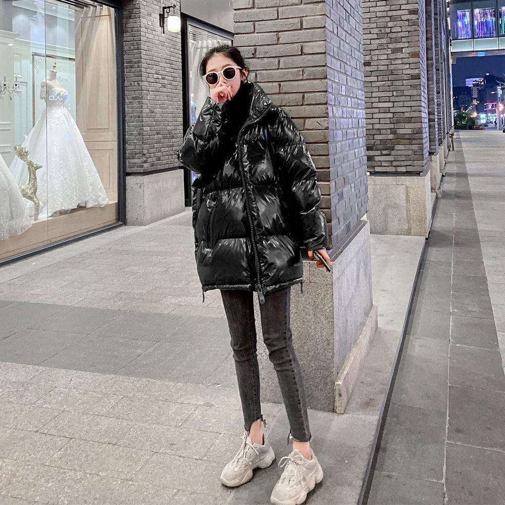 Glossy Student Women's Cotton-padded Jacket Cotton Clothes Loose Thick Winter Jacket for Women Mid-length Female Jacket Coat