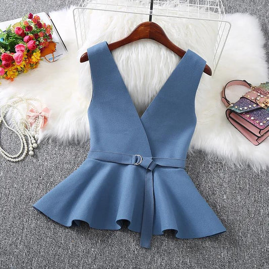 Xiaoxiangfeng Woolen Vest Jacket Spring and Autumn Outer Sleeveless Waistcoat Lace Up All-match Woolen Vest Women