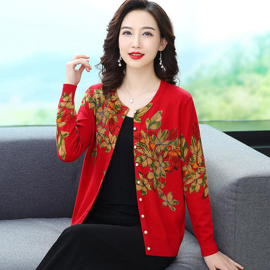 Autumn and Winter Printed Cardigan Women's Plus Size Casual Sweater Coat High-end Wool Sweater