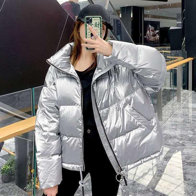 Women's Cotton-padded Jacket Outdoor Thick Warm Down Padded Jacket Loose Mid-length Shiny Zipper Jacket Women Winter Clothes