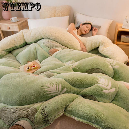 Bedspread Quilt Snow Fleece Winter Quilt Thicker Warmth Winter Student Dormitory Single Double Quilt Lamb Velvet Quilt