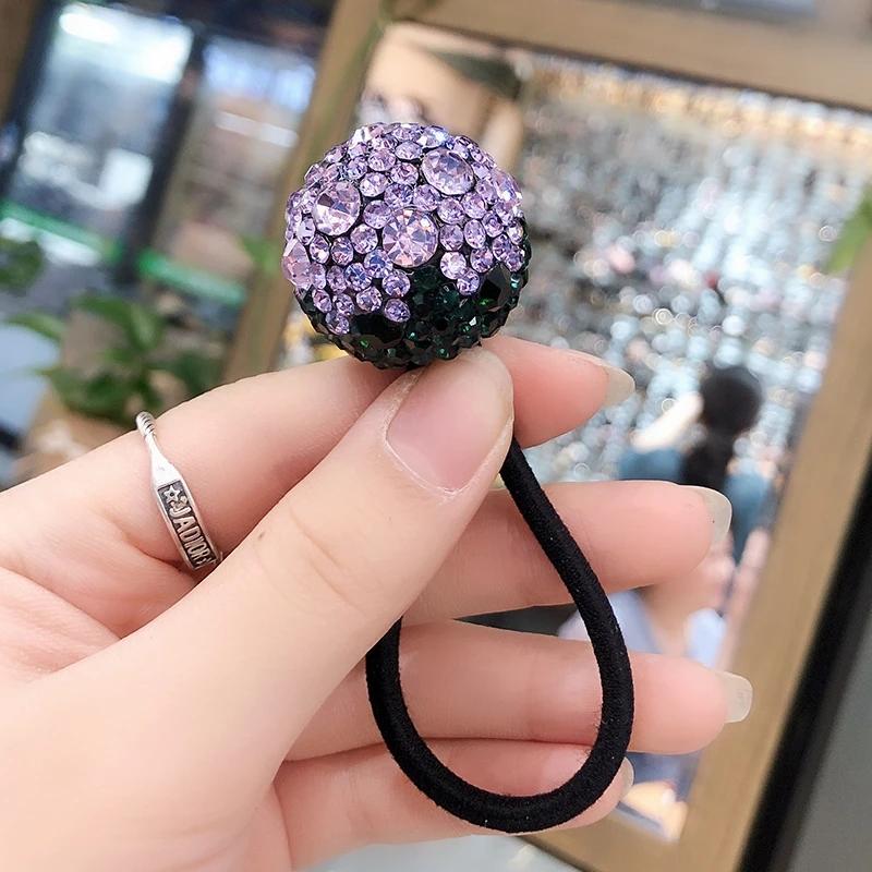 Girl Inlaid Drill Rope Korean Strawberry Double Ball Drill Ball Rubber Band High-end Elegant Large Drill Ball Tie Head Rope Ponytail Tie Rope