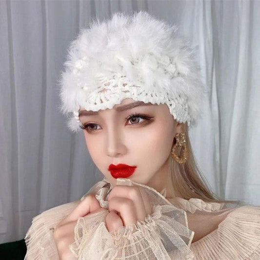 Rabbit Hat Woman Autumn and Winter Handmade Crochet Wool Fur Hat Korean Version The Wild Bag Warm Knit Hat Tide