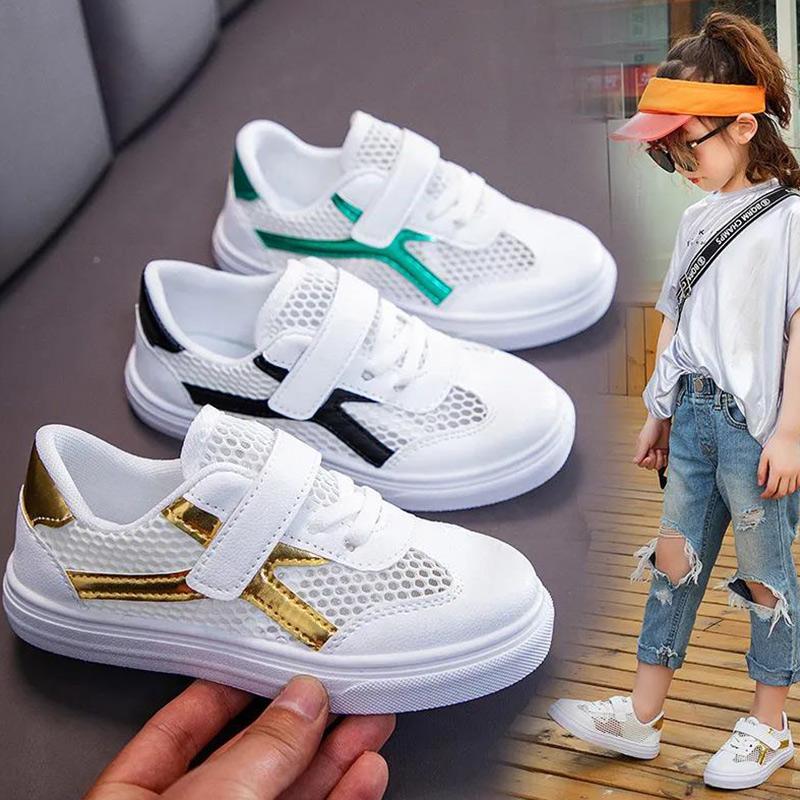 Children's Net Shoes Spring and Summer Boys White Shoes Girls Board Shoes Breathable Soft Sole Sports Hollow Casual Shoes