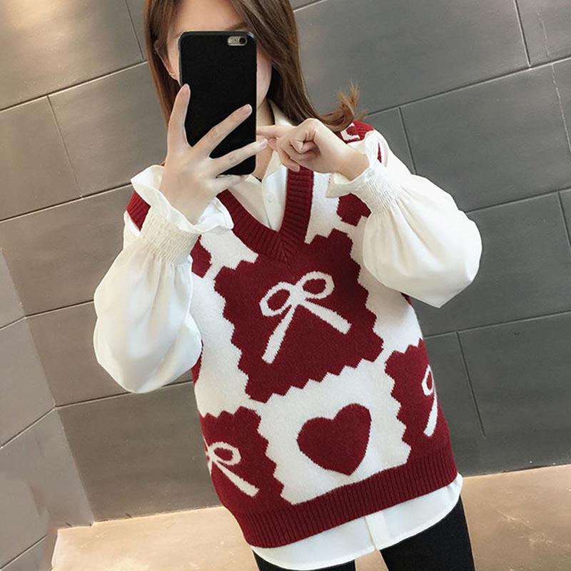 Women's Autumn and Winter Vest Knitted Sweater Layered Retro Coat