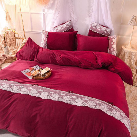 Winter Plus Velvet Warmth Double-sided Flannel Bed Sheet Four-piece Set Thick Crystal Velvet Bedding