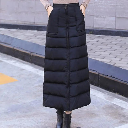 M-5XL Winter Warm Long Skirt Women's Autumn and Winter Thickened Down Cotton Skirt Large Size Zipper Winter Skirt