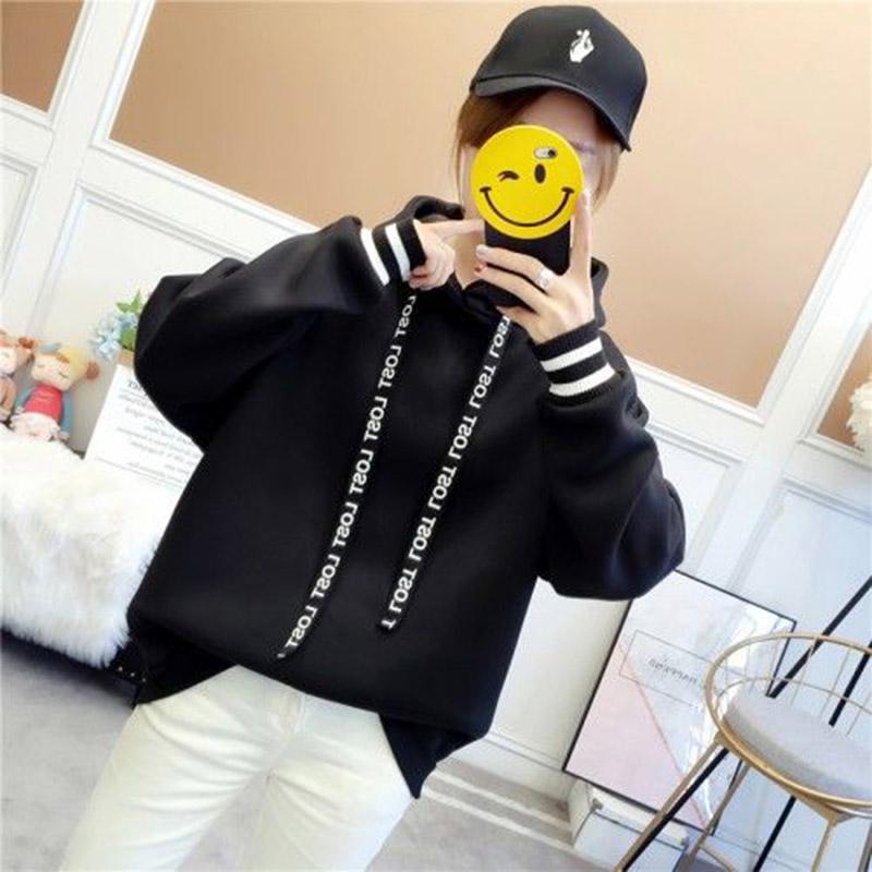 Cotton women's sweatshirt wild large size long sleeve warm hooded tops autumn and winter sweater