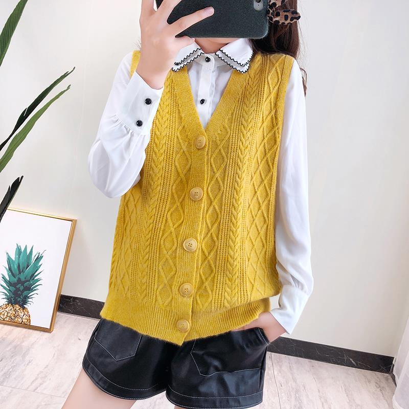 Autumn and Winter V-neck Cardigan Vest Loose College Style Knit Top Fashion Simple Female Jacket