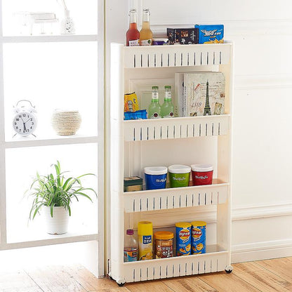 4-Tier Gap Kitchen Storage Rack Shelf Slim Slide Tower Movable Assemble Wheels Kitchen Remodeling