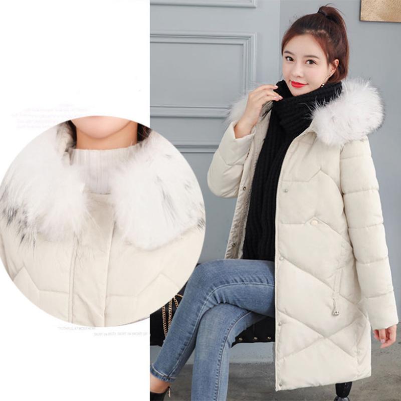 Women's Solid Color Down Jacket Mid-length Korean Loose Thick Coat Warm Cotton Coat Big Fur Collar Winter Clothes Quilted Coat