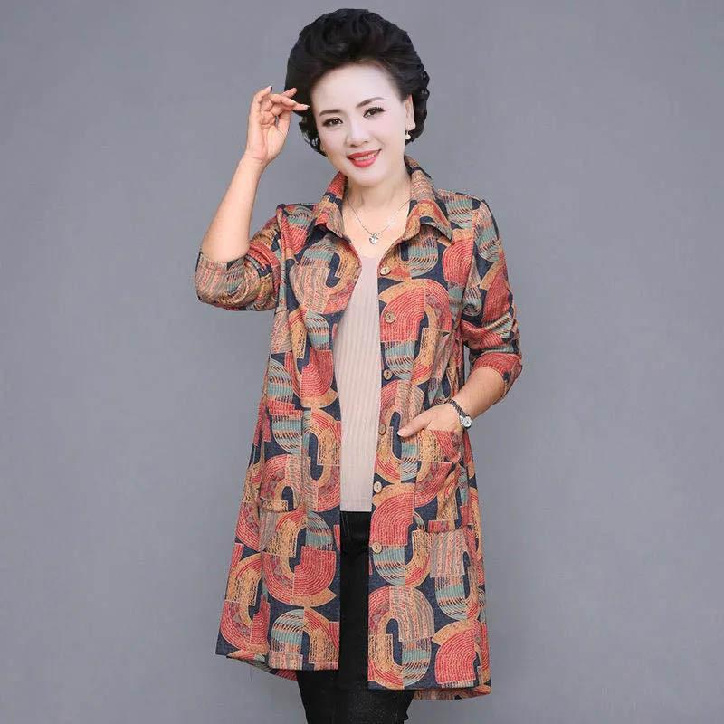 Middle-aged and Elderly Women's Autumn Long-sleeved Windbreaker Loose Plus Size Jacket Mother Shirt Women