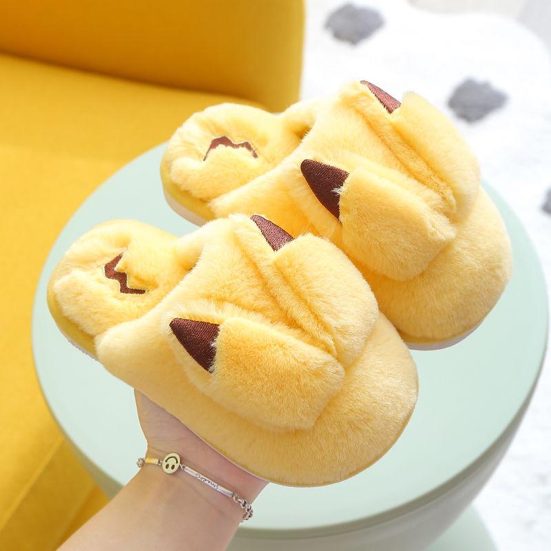 Children's Cotton Slippers Packed Heel and Velvet Warm Home Shoes Winter Plush Slippers