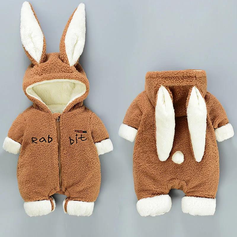 Rabbit Autumn and Winter Baby One-piece Travel Clothes Out Holding Clothes Plush Winter Baby Clothes Neonatal Winter Thickening